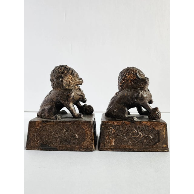 Early 19th Century Antique Gilt Bronze Chinese Foo Dogs-A Pair For Sale - Image 5 of 12