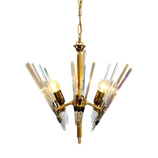 Golden Era Chandelier in Brass and Glass in the style of Gaetano Sciolari, 1960s For Sale