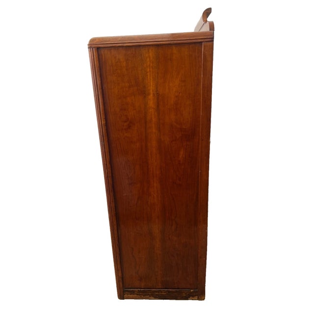 Art Deco 1920s Gorgeous Art Deco Dresser Chest, Rare Five Drawers, Bakelite and Brass Pulls, Waterfall Top For Sale - Image 3 of 11