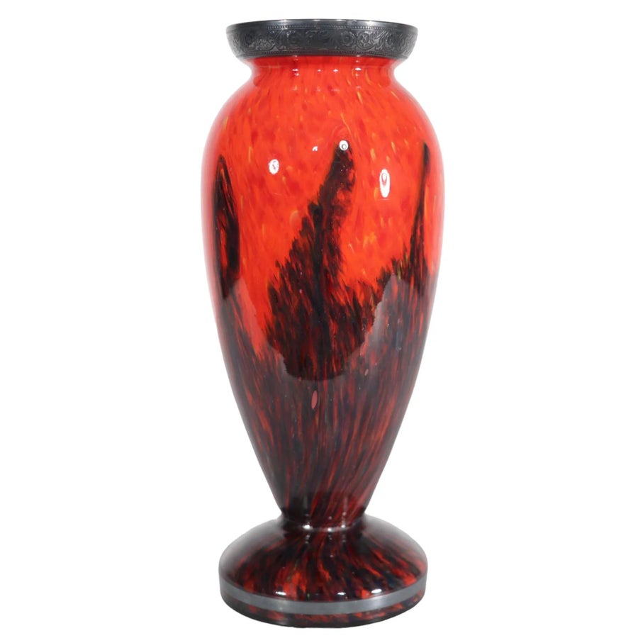Czech Art Glass Vase With Silver Trim C. 1920/1930's | Chairish