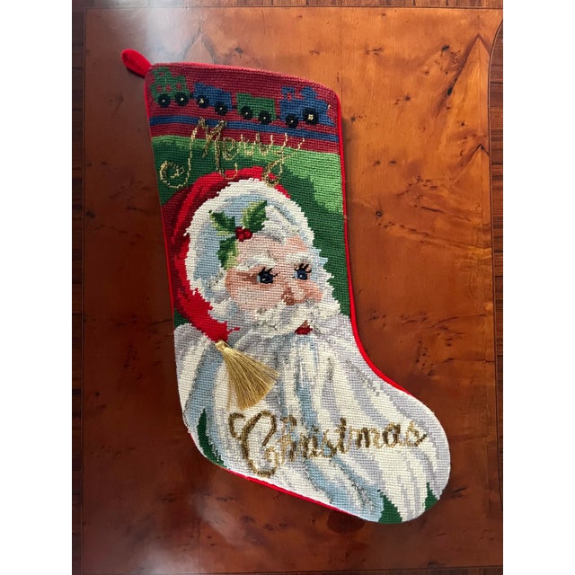 Blue Vintage 1990s Santa Hand Knot Needlepoint Stocking For Sale - Image 8 of 8