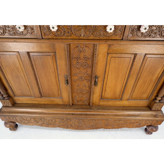 Solid Carved Teak Antique Two Part Cupboard Cabinet with Unique Feature For Sale - Image 11 of 11