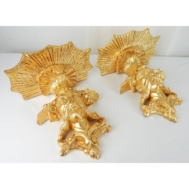 Late 20th Century Pair of Asian Man Chinoiserie Plaster Brackets- Late 20th Century Gilded George II Style For Sale - Image 5 of 12