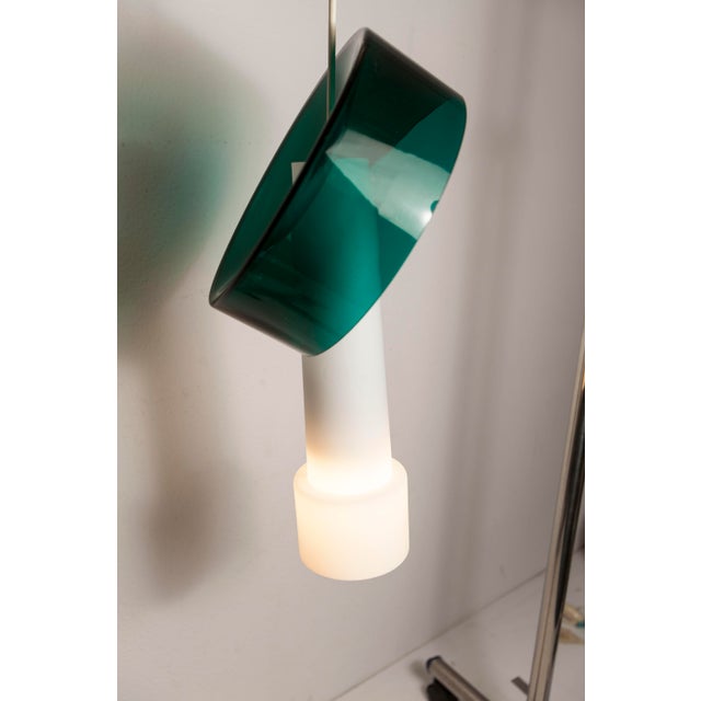 Vintage Two-Tone Pendant Light in White Opaline Glass and Green Transparent Glass, 1960s For Sale - Image 9 of 17