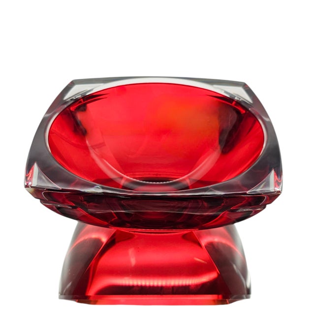 Traditional Vintage Waterford Metra Ruby Red Cut Crystal Bowl Signed Modernist Ireland 9.75” For Sale - Image 3 of 9
