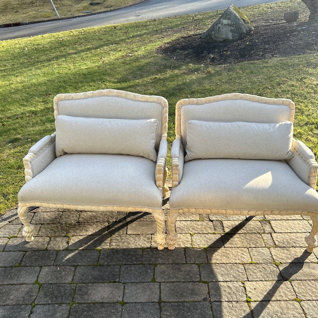 Beige Late 20th Century Pair Twisted Rope Wood Carved Arm Chairs For Sale - Image 8 of 9