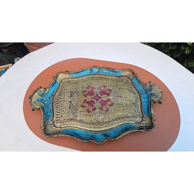 Blue Florentine Wooden Tray, 1970s For Sale - Image 8 of 8