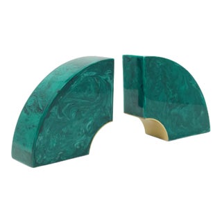 Malachite-Style and Brass Arch Bookends - a Pair For Sale