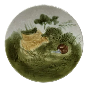 C.1890 French Majolica Ducklings With Snail & Frog Plate Sarreguemines