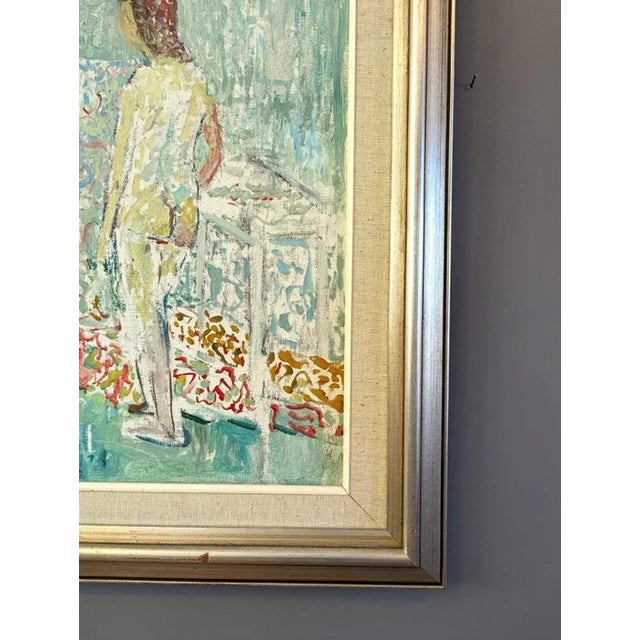 Textile Mid-Century Modern Swedish "Unnoticed" Vintage Nude Figurative Portrait Oil Painting, Framed For Sale - Image 7 of 10
