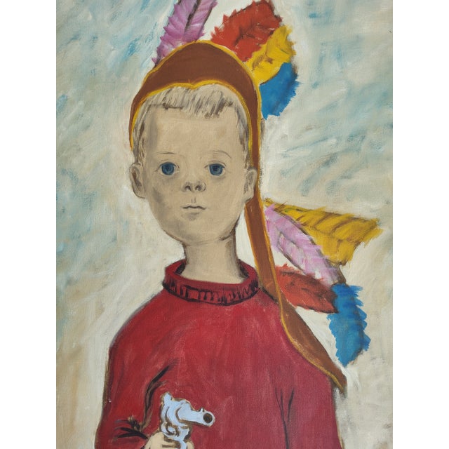Mid Century Modernist Oil Portrait Painting by Woodstock Art Colony Artist Carolyn Haeberlin 1956 "Indian" For Sale In Orlando - Image 6 of 18