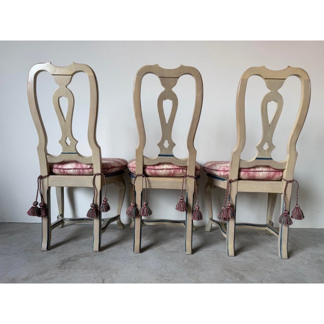 Wood 1970s Palm Beach Queen Anne–Style Carved Wood & Cane Dining Chairs — Set of 5 For Sale - Image 7 of 12