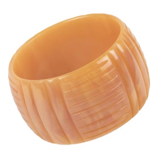 Bakelite Oversized Carved Pink Carnation Marble Bracelet Bangle For Sale