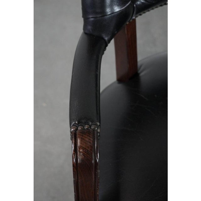 Wood Chesterfield Office Chair in Cowhide Leather on Wheels For Sale - Image 7 of 18