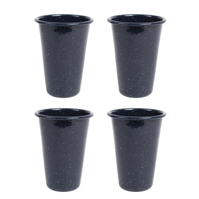 Crow Canyon Home Enamelware, Stinson Speckle 14 oz. Tumblers in Navy - Set of 4 For Sale In San Francisco - Image 6 of 6
