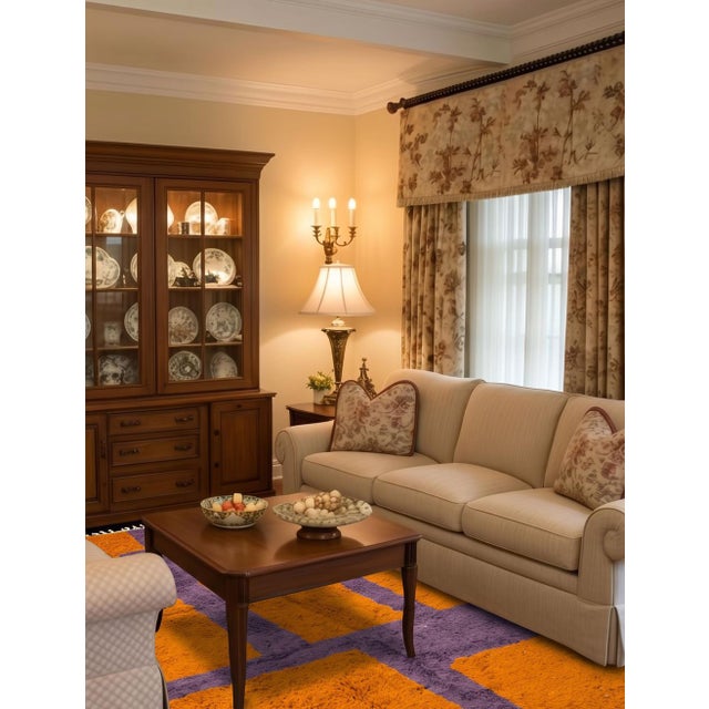 Mid-Century Modern Orange and Purple Contemporary Wool Rug - 10.1 X 7.9 Ft For Sale - Image 3 of 6