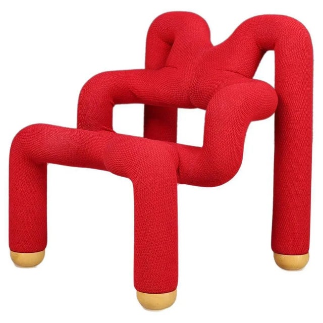Postmodern Chair in Original Red Fabric attributed to Terje Ekstrom, Norway, 1984 For Sale - Image 10 of 10