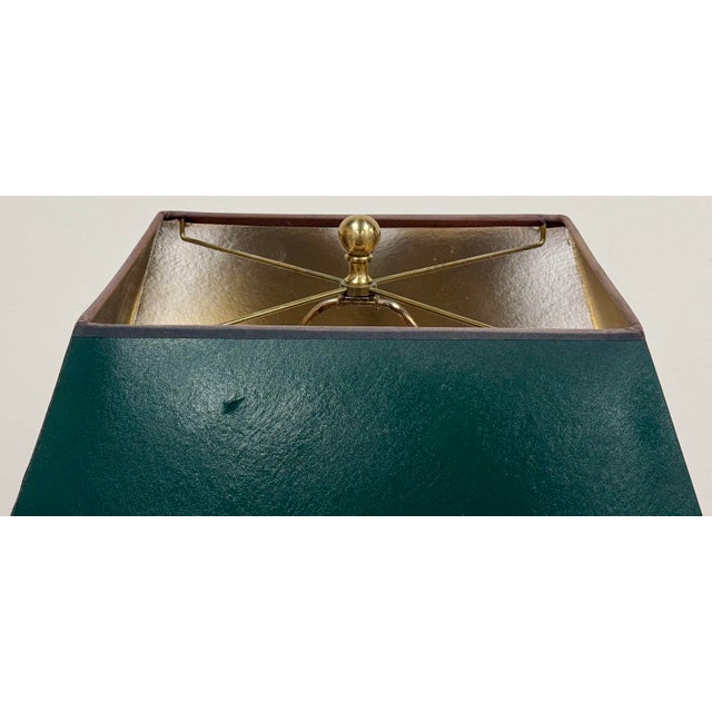 Brass Vintage Large Brass Table Lamp W/ Oversized Painted Green Shade For Sale - Image 8 of 9