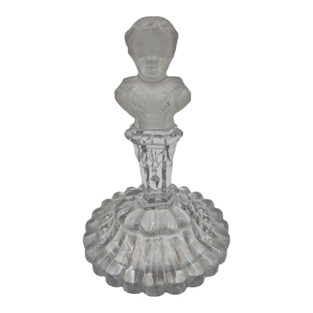 Antique Unsigned Baccarat French Frosted Crystal Bust of Young Napoleon II on Pedestal Base For Sale