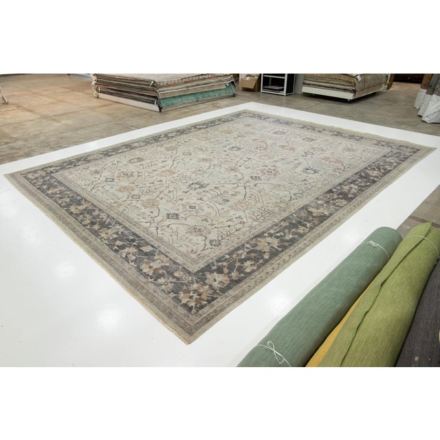 Indian Apadana's Modern Mahal Style Oversized Indian Wool Rug Handmade in Beige For Sale - Image 3 of 12