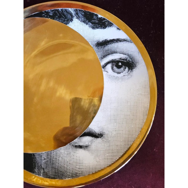 Mid-Century Modern Fornasetti Gold Tema E Variazioni Wall Plate No. 39, Lina Cavalieri as the Moon For Sale - Image 3 of 9