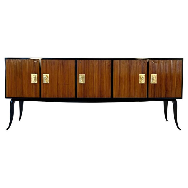 Art Deco Italian Lacquer Walnut and Gold Leaf Sideboard attributed to Osvaldo Borsani, 1950s For Sale - Image 12 of 12