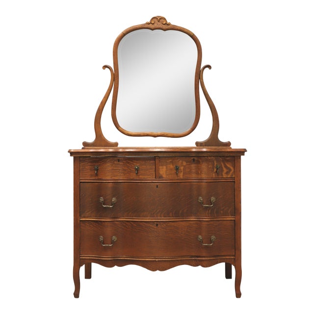 Antique Victorian Quartersawn Tiger Oak Dresser W/ Mirror Chairish