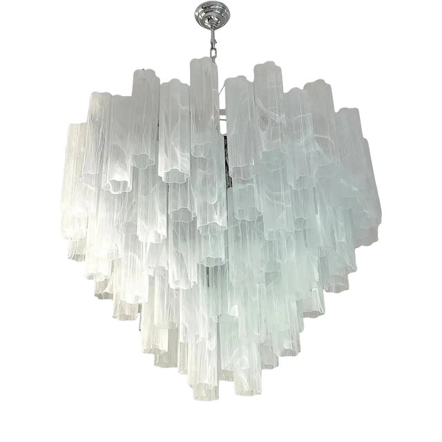 Large Venetian White Alabastro Tronchi Murano Glass Chandelier by Simoeng For Sale