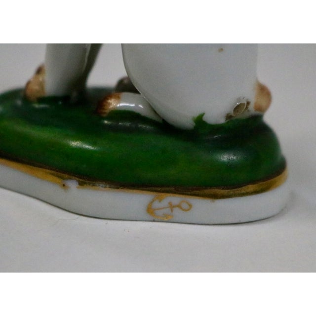 Green Vintage Chelsea Style Porcelain Cat Figurine on Green & Gold Plinth For Sale - Image 8 of 9