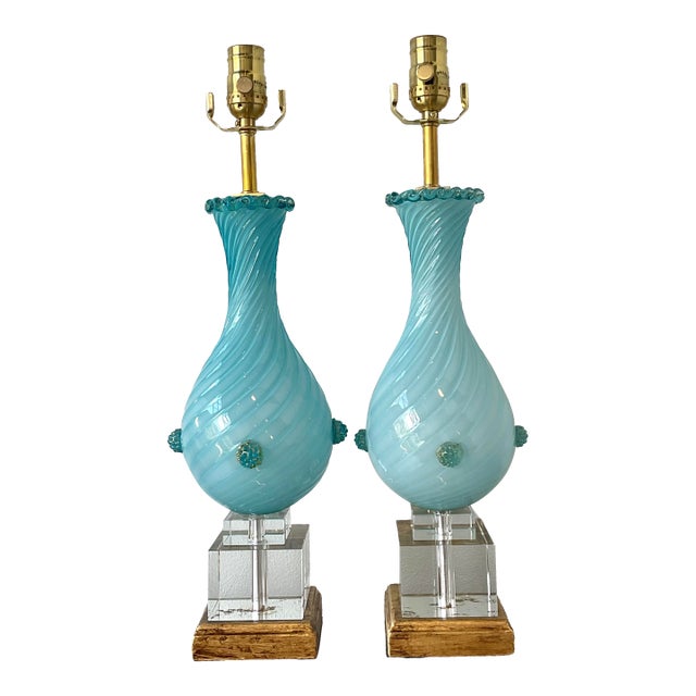 Vintage Italian Murano Glass Lamps - A Pair For Sale