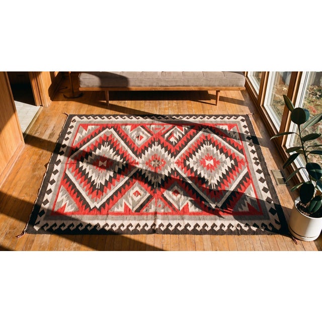 1930s Red Zig Zag Tribal Antique American Navajo Rug 3' 2" X 5' 2" Flatweave Wool Carpet For Sale - Image 11 of 11