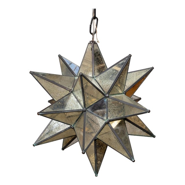 Mid 20th Century Mid Century Modern French Star Shaped Light Fixture with Mirrored Panels, USA Wired For Sale
