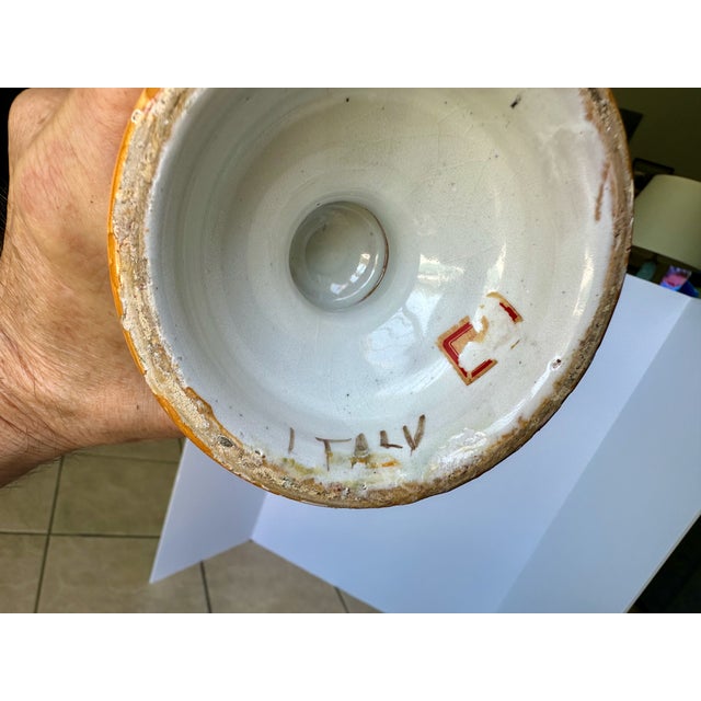 Italian Majolica Hand Painted Ceramic Pottery Face Handles Vase For Sale - Image 14 of 16