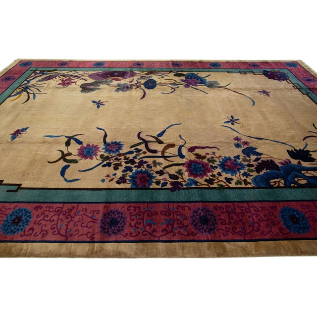 Large Antique Chinese Nichols Wool Rug 11 Ft 8 in X 17 Ft 4 In. For Sale - Image 4 of 7
