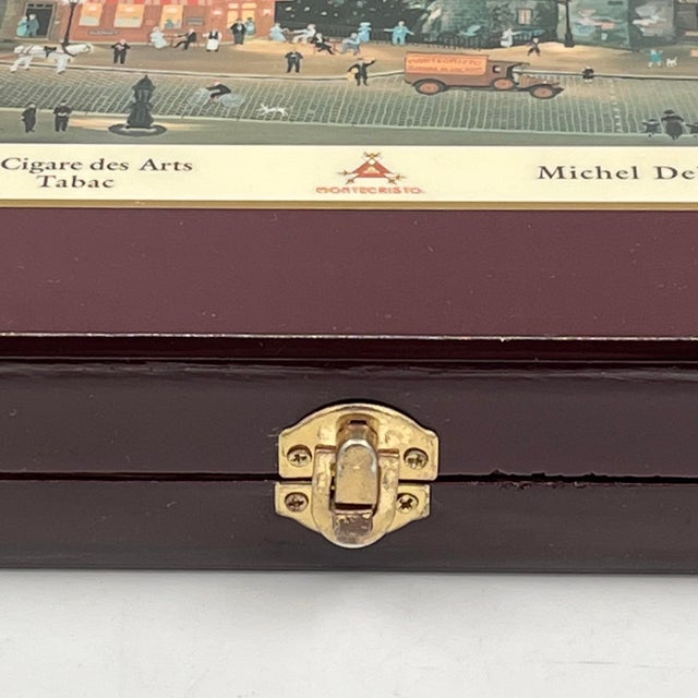 Brown Vintage Montecristo Wood Cigar Box Parisian Artist Michel Delacroix Design For Sale - Image 8 of 9