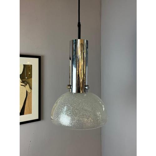 Chrome and Frosted Glass Pendant Lamp by Herbert Proft for Limburg For Sale - Image 6 of 11