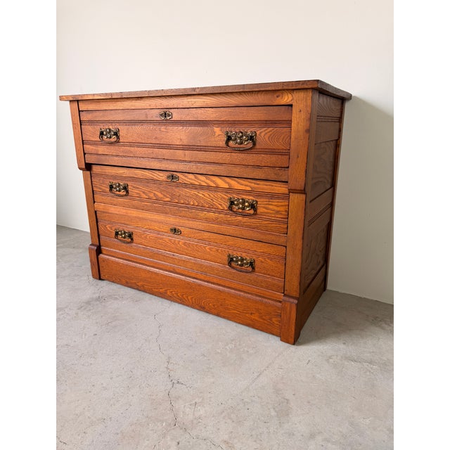 Vintage American Traditional Three Drawer Chest With Brass Handles For Sale - Image 4 of 17
