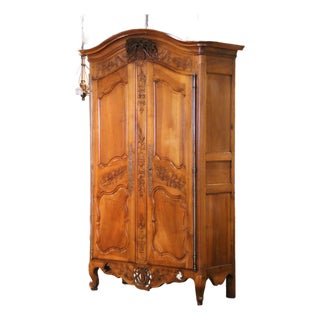 18th Century French Louis XV Carved Walnut Wedding Armoire From Provence For Sale