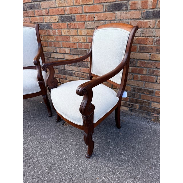 Brown Newly Upholstered French Restoration Arm Chairs For Sale - Image 8 of 12