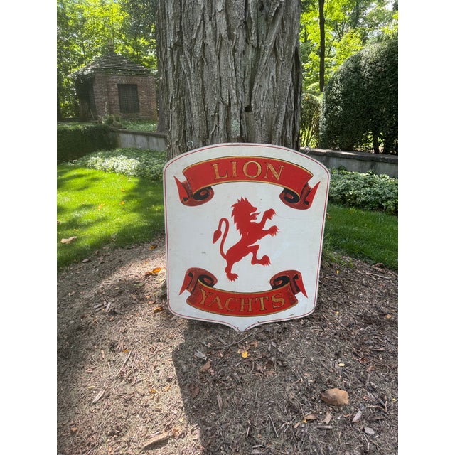 Vintage Two-Sided Wooden Trade Sign for Lion Yachts For Sale - Image 11 of 11