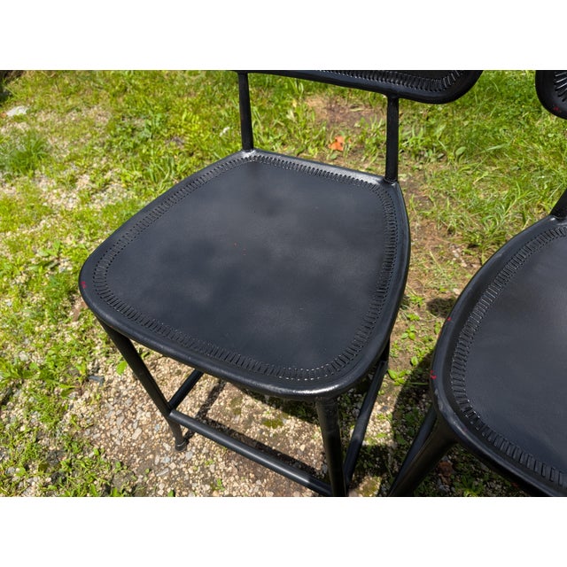 Vintage Set of 6 Black Leather Seats Bar Stools 1970s Mid Century Modern For Sale - Image 15 of 18