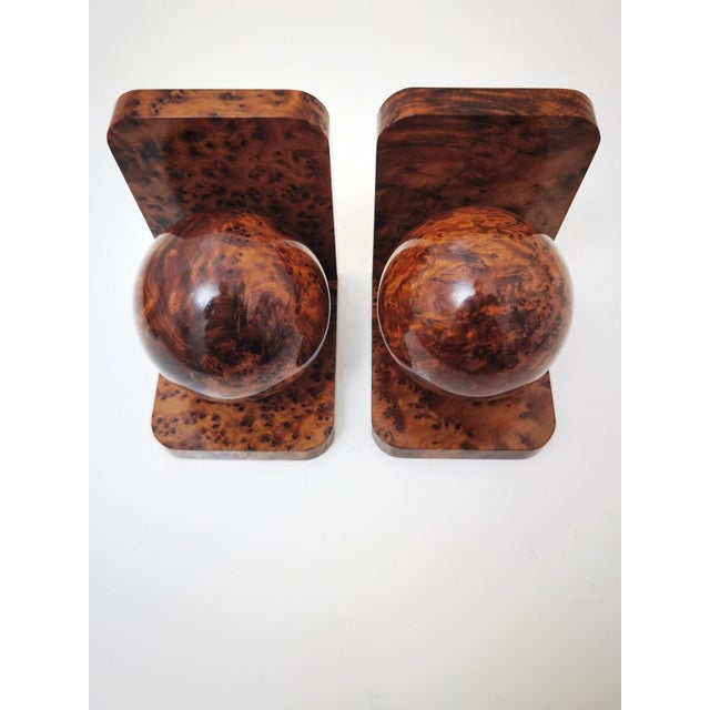 Early 21st Century Art Deco Bookends in Polished Burl Wood - a Pair For Sale - Image 5 of 7