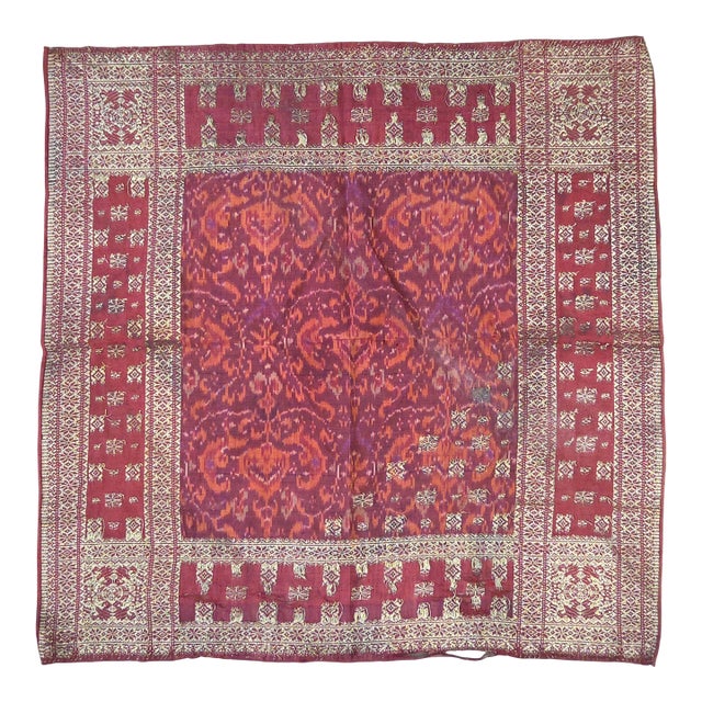 Antique Early 20th Century Malaysian Ikat Songket Head Cloth From Sumatra For Sale