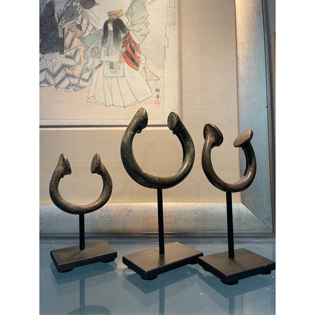 Antique African Bronze Manilla Mounted Currency Forms- a Set of 3 For Sale - Image 4 of 8