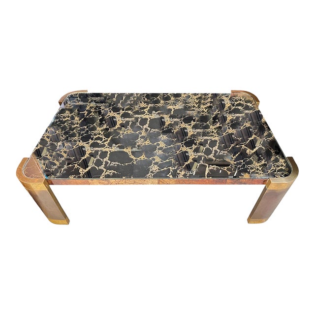 Mid-Century Modern Bronze Gilt Glass and Lacquered Goatskin Coffee Table For Sale