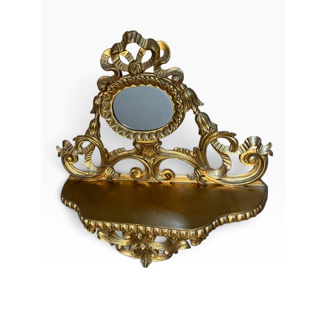 Vintage Euromarchi Italian Gilt Wall Shelf | Ornate Florentine Hollywood Regency For Sale - Image 4 of 6