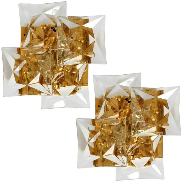 Kinkeldey Square Crystal & Gold-Plated Sconces from Kinkeldey, Germany, 1970s For Sale - Image 4 of 10