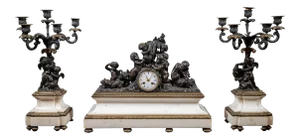 19th Century French Bronze Clock Garniture-Set of 3