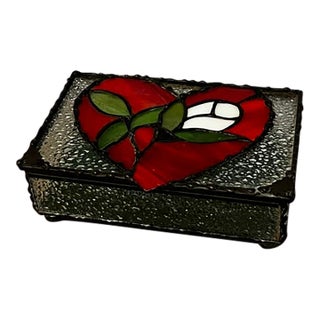 Vintage Leaded Stained Glass Trinket Box For Sale