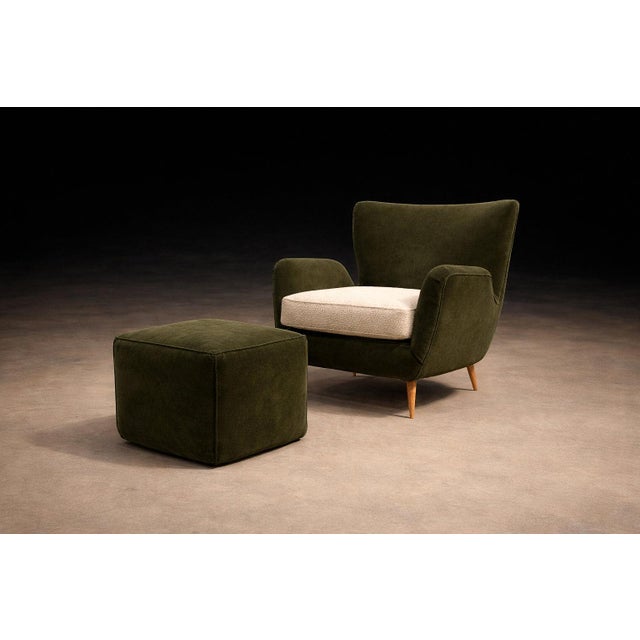 Wood Armchairs with Pouf in Caviúna Wood, Mohair & Bouclé by Carlo Hauner, Brazil, 1950s — Lot 209D For Sale - Image 7 of 17